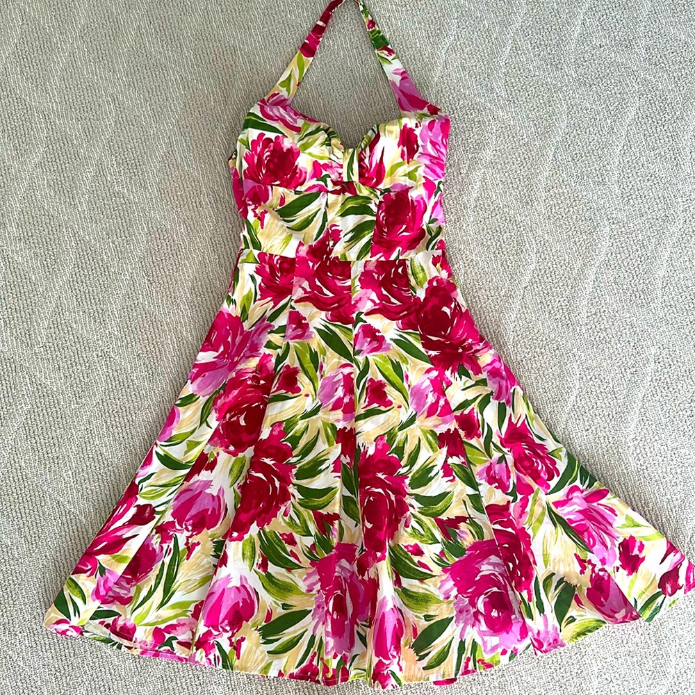 Floral Painted Sweetheart Halter Dress